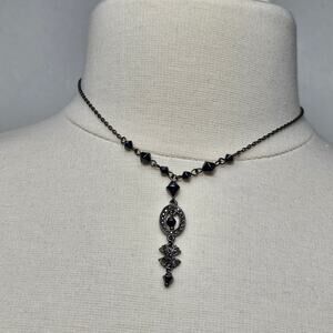 Lia Sophia Retired Y-Drop Gunmetal Necklace Art Deco Romantic Victorian Revival